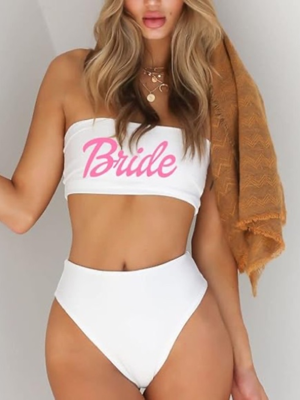 Bride Women 2 Pieces Bandeau Bikini 
Off Shoulder High Waist Wifey Cheeky